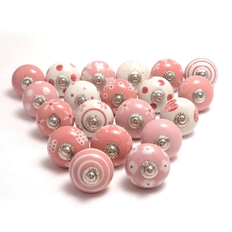 Eleet Assorted Ceramic Cabinet Knobs - Vintage Cabinet Cupboard Door & Drawer Pulls Chrome Hardware (Ceramic Knobs Set of 20, Pink & White) - Image 1